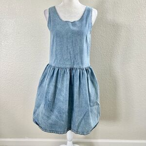 Vintage David Robin Womens Medium Light Blue Denim Cottagecore Jumper Dress